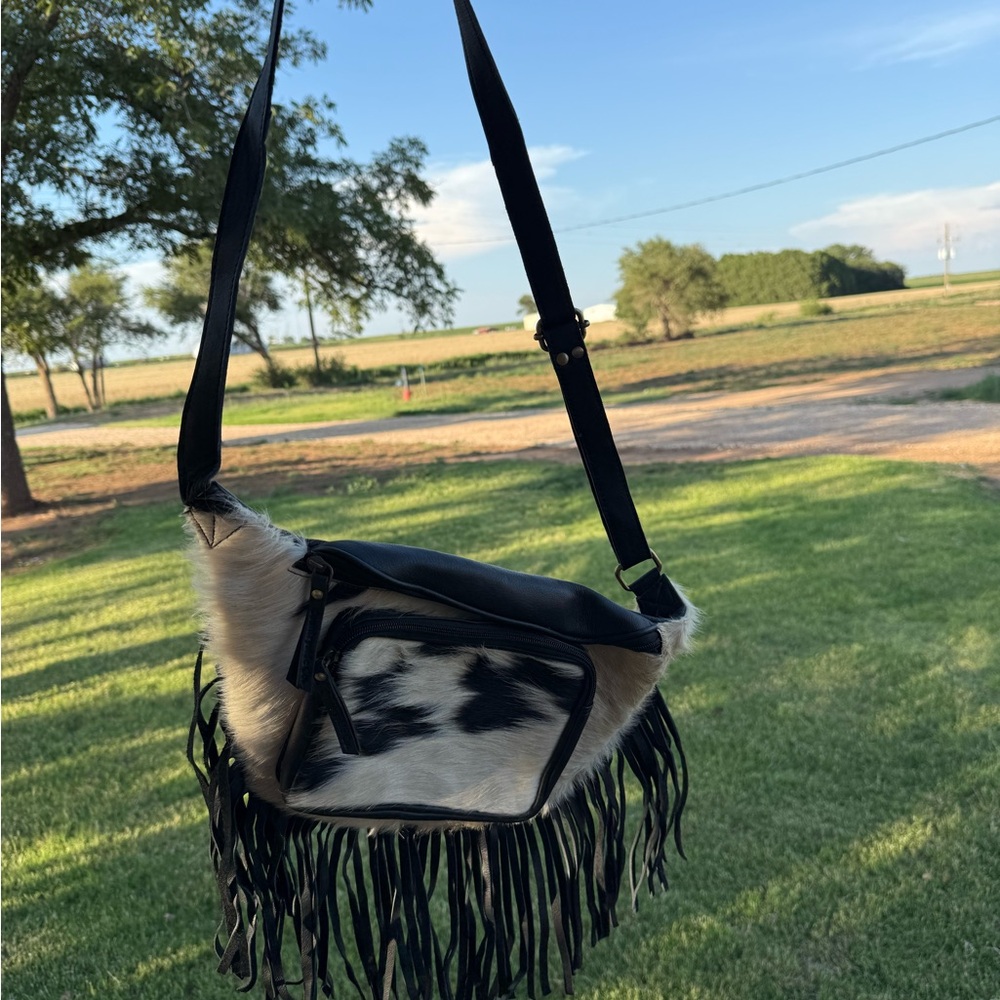 Black and White Fringe Crossbody Bag